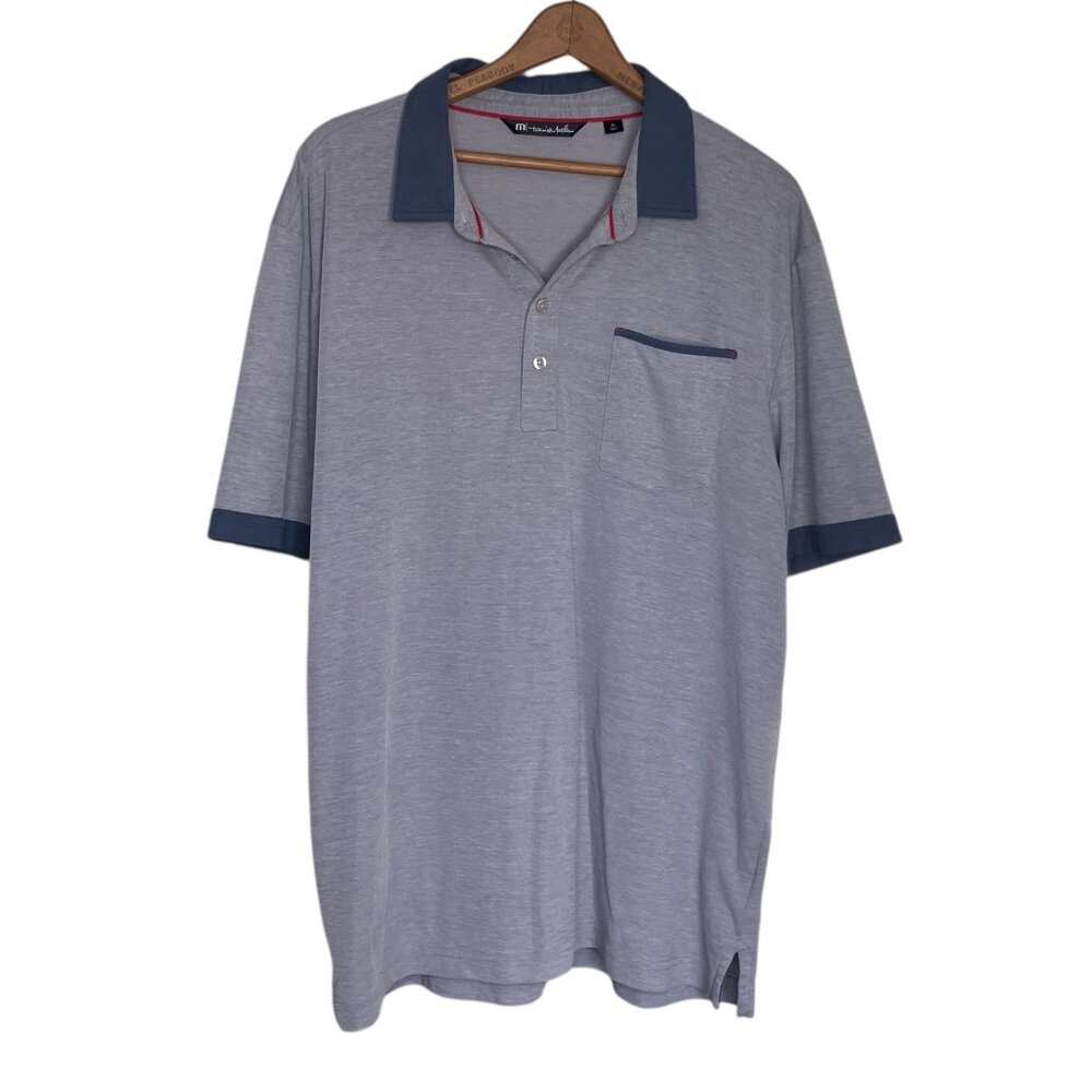 Travis Mathew Men's XL Blue Red Pima Cotton Blend Front Pocket Golf Polo Shirt